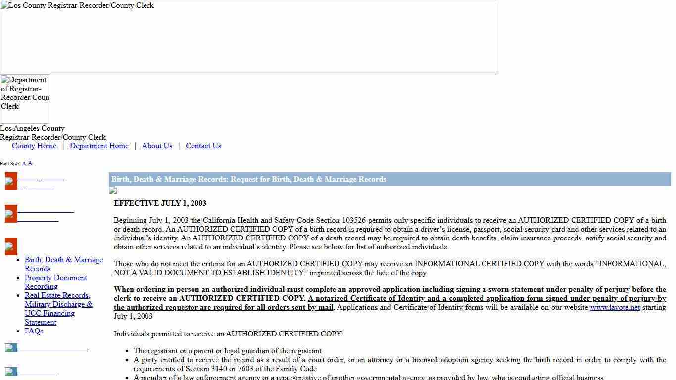 Vital Records, Birth, Death & Marriage: Request for Birth, Death & Marriage Records